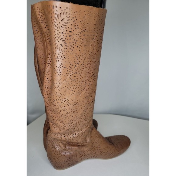 Sundance Stardust Tall Tan Brown Leather Boots Laser cut EU 41, US 9.5 - Picture 5 of 10